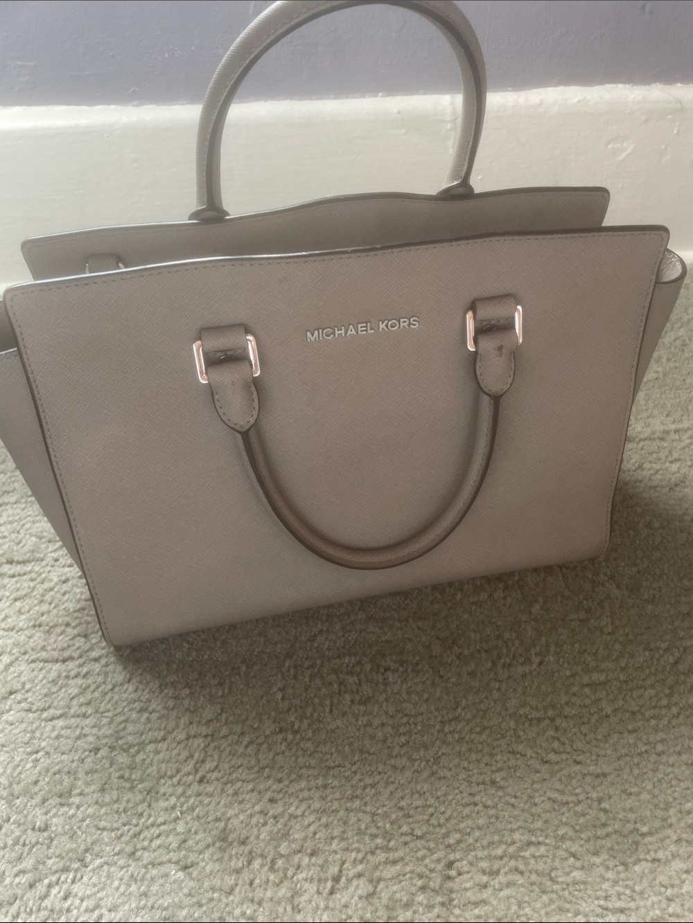 Michael Kors Taupe Saffiano Satchel with Gold Hardware